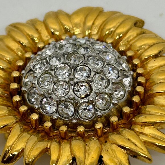 Joan Rivers Sunflower Brooch With Gold Tone Petals Rhinestone Center Vintage - Picture 6 of 16